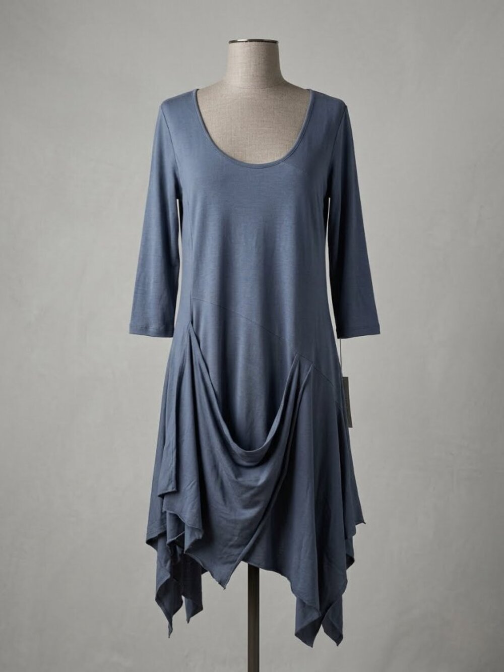 Stella Carakasi Grey Linen Blend 3/4 Sleeve Asymmetrical Dress Size M Lagenlook